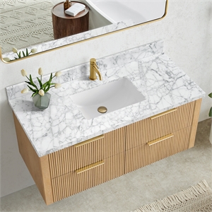 Zevio 49&quotW x 22&quotD Natural Marble Vanity Top in Carrara White with Ceramic Sink