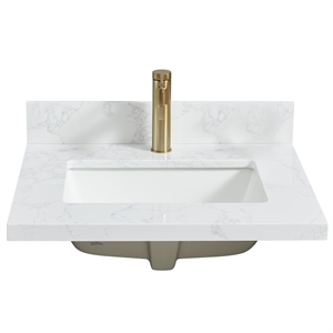 Malaga 25&quotW x 22&quotD Composite Stone Vanity Top in Grain White with Ceramic Sink