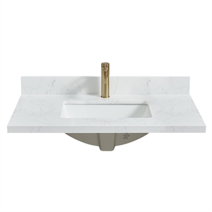 Malaga 37&quotW x 22&quotD Composite Stone Vanity Top in Grain White with Ceramic Sink