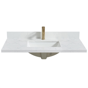 Malaga 43&quotW x 22&quotD Composite Stone Vanity Top in Grain White with Ceramic Sink