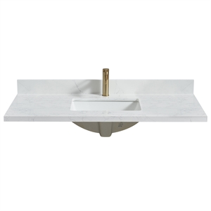 Malaga 49&quotW x 22&quotD Composite Stone Vanity Top in Grain White with Ceramic Sink