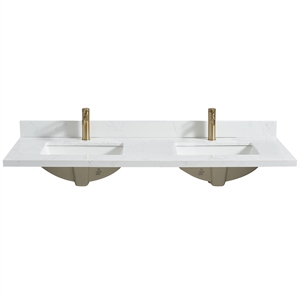 Malaga 61&quotW x 22&quotD Composite Stone Vanity Top in Grain White with Ceramic Sink