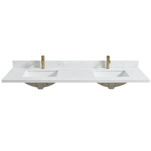 Malaga 73&quotW x 22&quotD Composite Stone Vanity Top in Grain White with Ceramic Sink