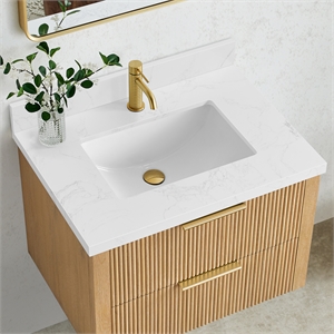 Malaga 31&quotW x 22&quotD Composite Stone Vanity Top in Grain White with Ceramic Sink
