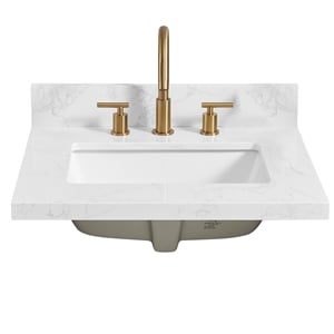 Jaen 25&quotW x 22&quotD Composite Stone Vanity Top in Grain White with Ceramic Sink