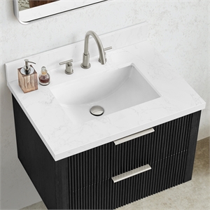 Jaen 31&quotW x 22&quotD Composite Stone Vanity Top in Grain White with Ceramic Sink