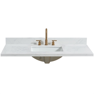 Jaen 49&quotW x 22&quotD Composite Stone Vanity Top in Grain White with Ceramic Sink