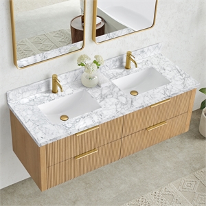 Zevio 61&quotW x 22&quotD Natural Marble Vanity Top in Carrara White with Ceramic Sink