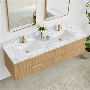 Zevio 72&quotW x 22&quotD Natural Marble Vanity Top in Carrara White with Ceramic Sink