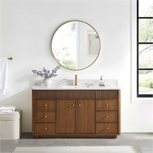 Zogno 60&quot Single Sink Bath Vanity in Natural Walnut with White Grain Stone Top