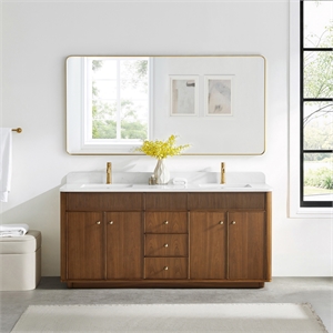 Zogno 72&quot Double Sink Bath Vanity in Natural Walnut with White Grain Stone Top