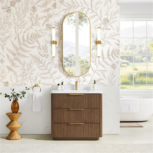 Zanica 36&quot Single Sink Bath Vanity in Oak Light Walnut with White Stone Top