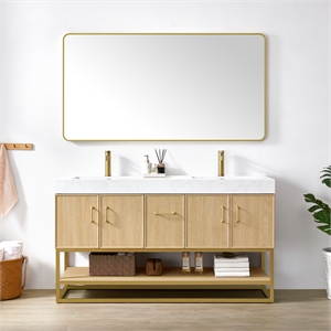 Vittoria 60&quot Double Sink Bath Vanity in Dark Oak with White Composite Stone Top