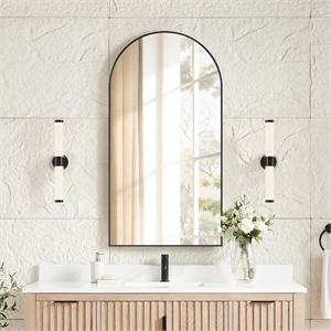 Vizela 24&quotW x 45&quotH Arched Aluminum Framed Wall Mirror in Brushed Black