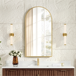 Vizela 24&quotW x 45&quotH Arched Aluminum Framed Wall Mirror in Brushed Gold