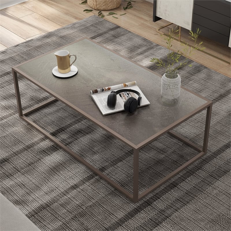 Gray Marble Coffee Table 43inches Brown Base Cymax Business