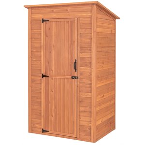 leisure season wood deep storage shed with drop table in medium brown