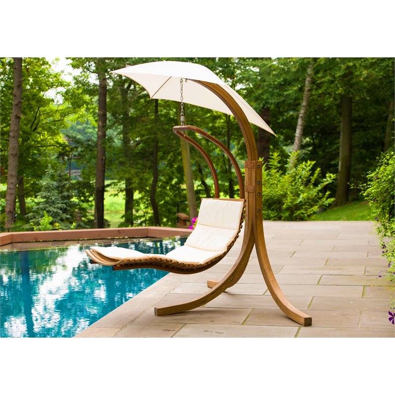 Leisure Season Wood Swing Lounge with Umbrella in Medium Brown