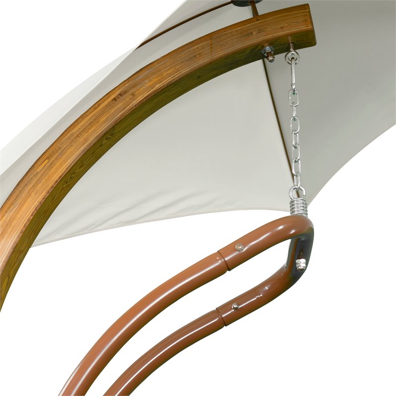 Leisure Season Wood Swing Lounge with Umbrella in Medium Brown