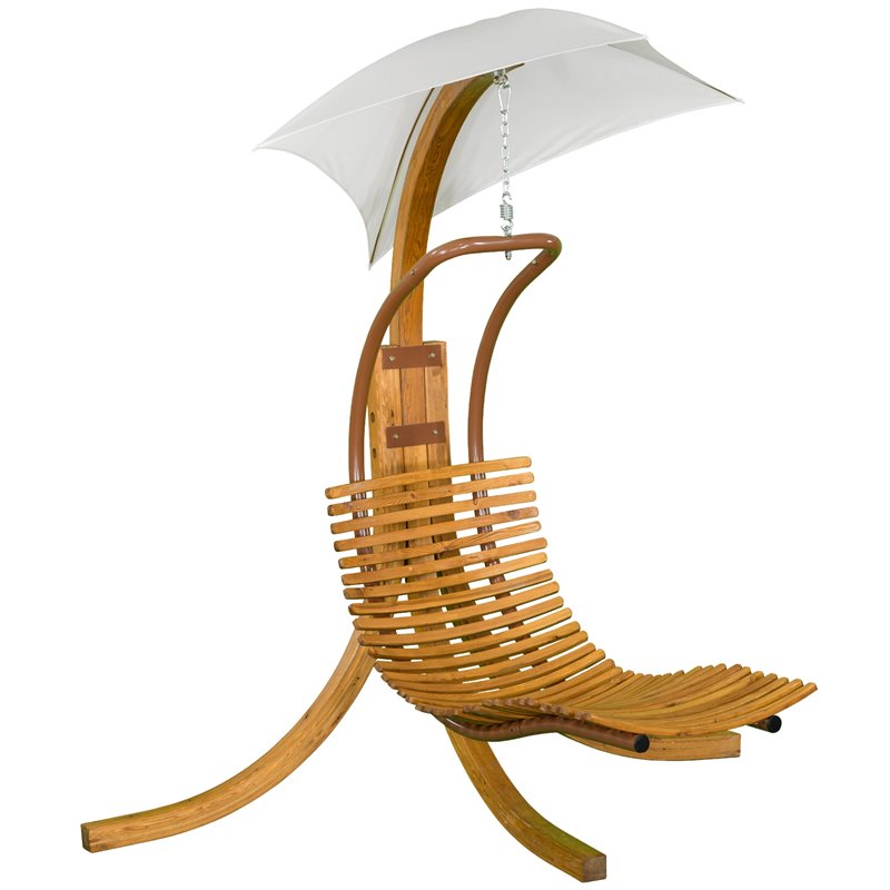 Leisure Season Wood Swing Lounge with Umbrella in Medium Brown