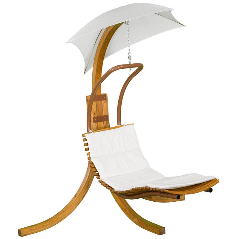 Leisure Season Wood Swing Lounge with Umbrella in Medium Brown