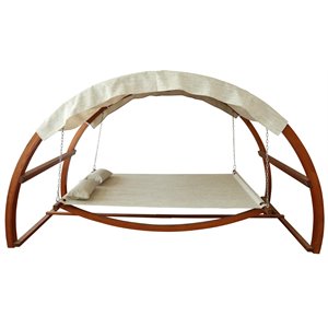 leisure season contemporary hammock wood swing bed with canopy in medium brown