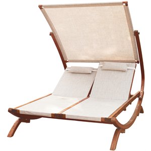 leisure season wood double reclining lounge chair with canopy in medium brown