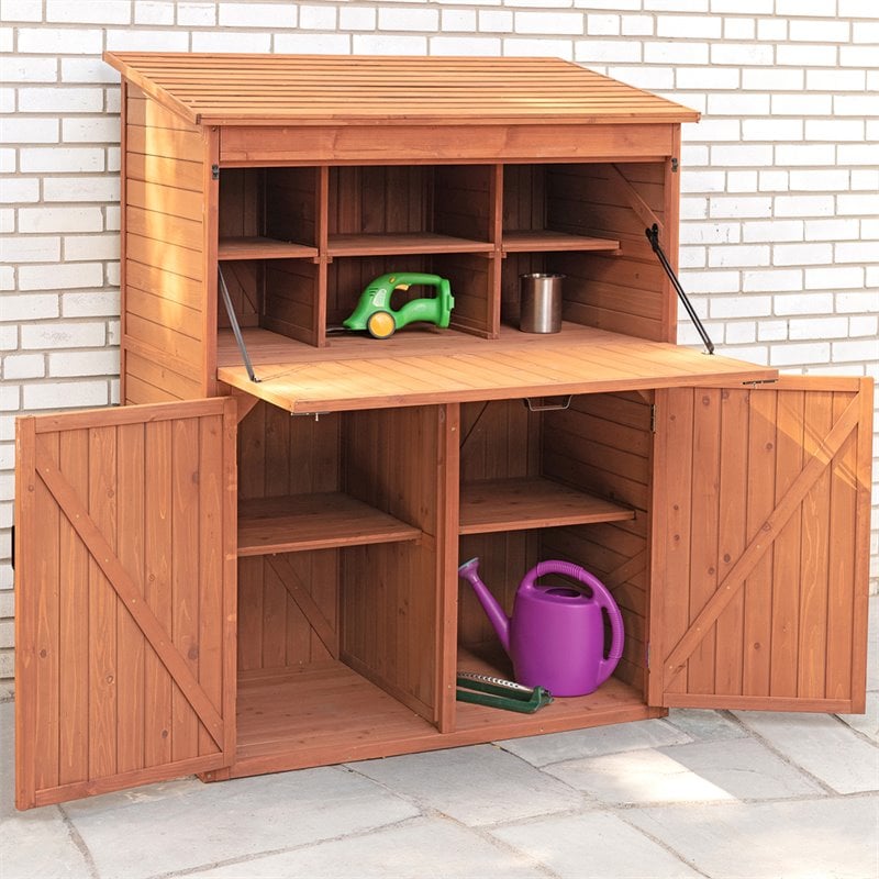 Leisure Season Wood Storage Cabinet with Drop Table in Medium Brown