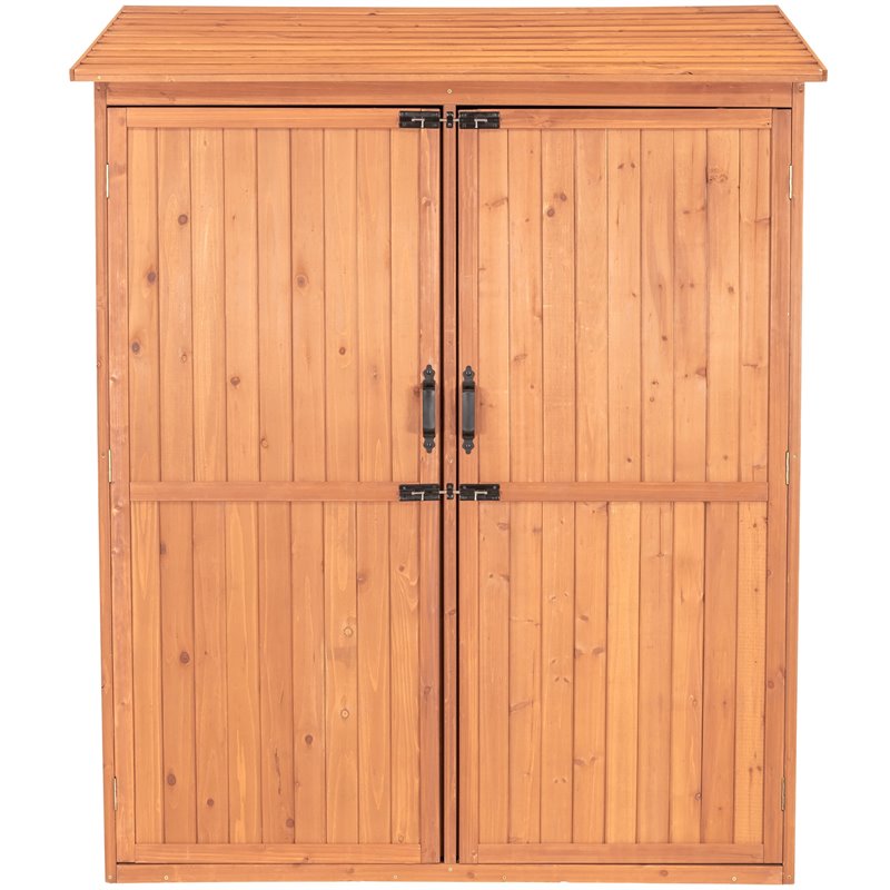 Leisure Season Wood Storage Shed with Pull Out Crates in Medium Brown