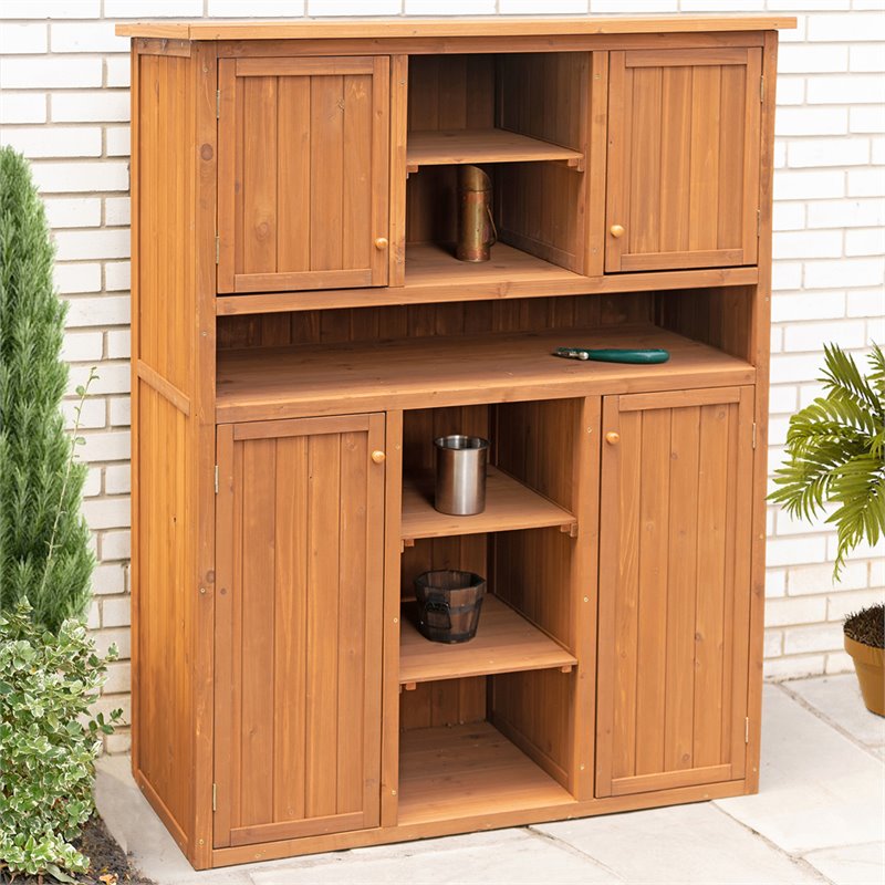 Leisure Season Wood Tall Display and Hideaway Storage Cabinet in Medium Brown