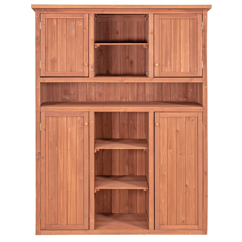Leisure Season Wood Tall Display and Hideaway Storage Cabinet in Medium Brown