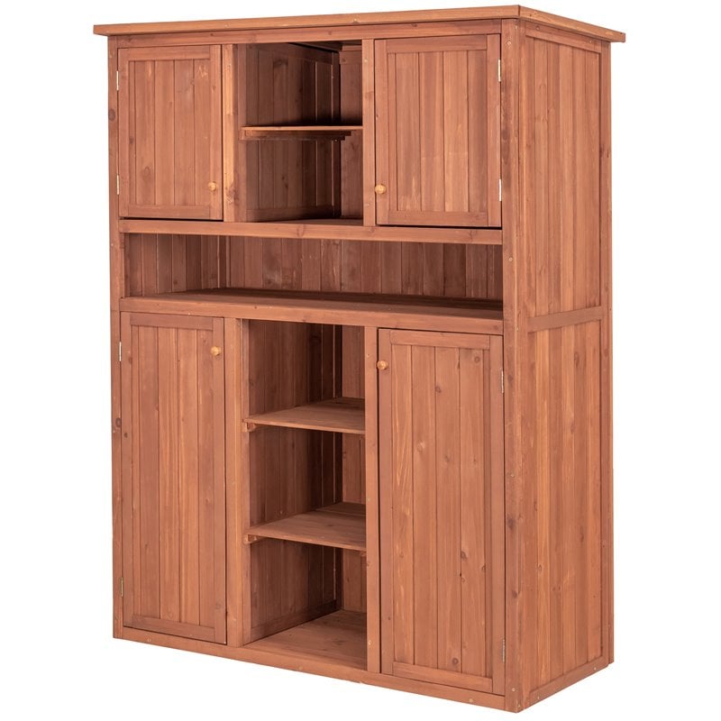 Leisure Season Wood Tall Display and Hideaway Storage Cabinet in Medium Brown
