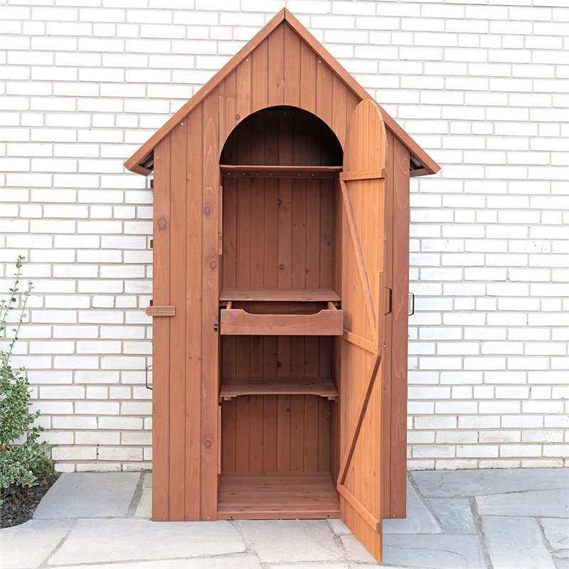Leisure Season Multi Compartment Wood Shed with Drop Table in Medium Brown