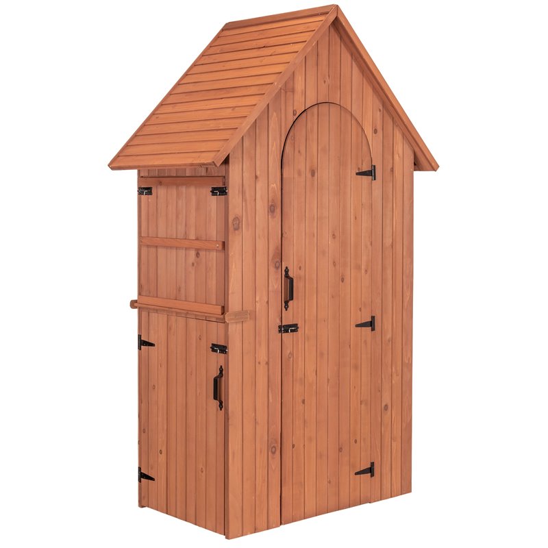 Leisure Season Multi Compartment Wood Shed with Drop Table in Medium Brown