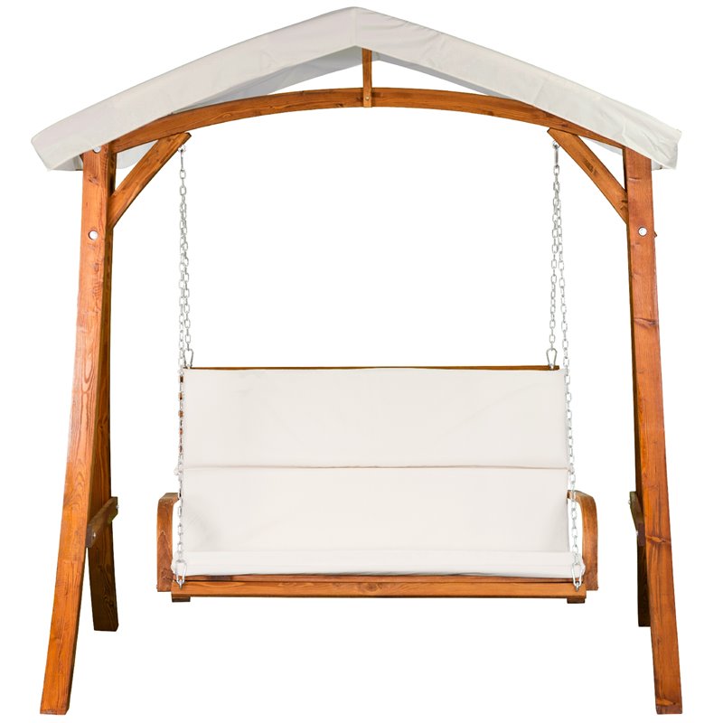 Leisure Season Wood Outdoor Swing Seater with Canopy in Medium Brown