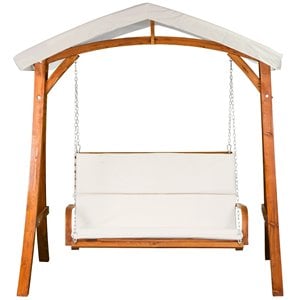 leisure season wood outdoor swing seater with canopy in medium brown