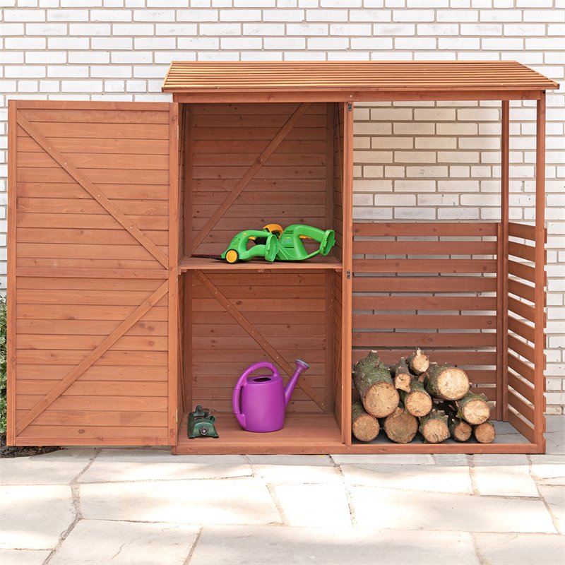 Leisure Season Combination Firewood and Storage Shed  in Medium Brown