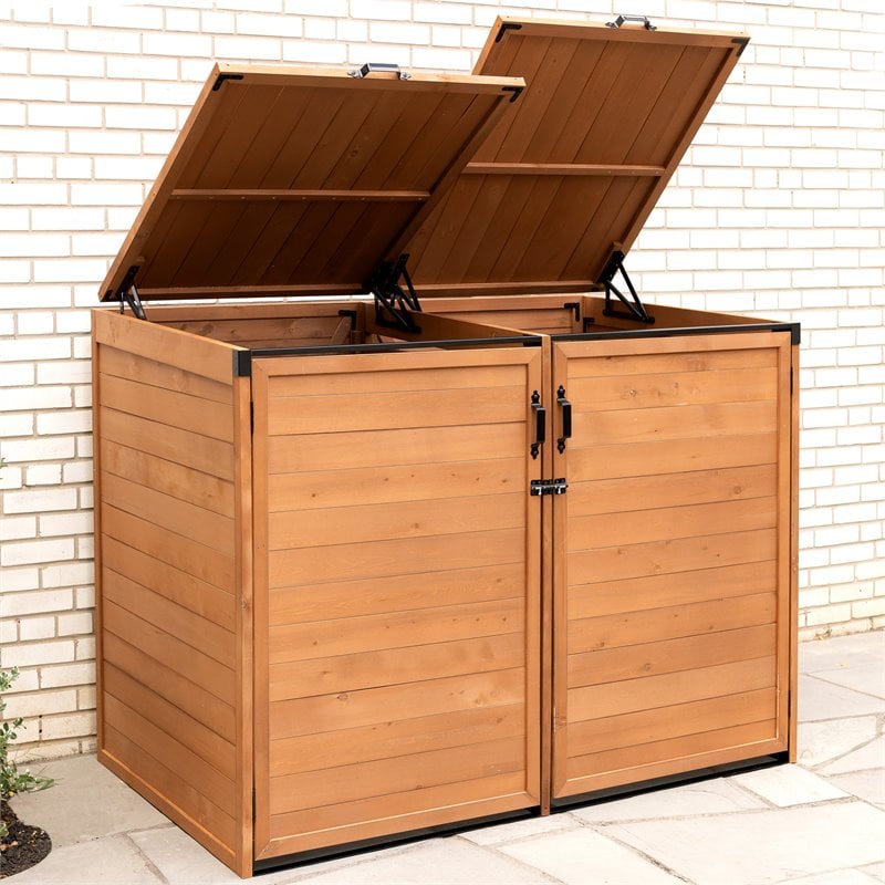 Leisure Season Large Horizontal Wood Trash and Recycling Storage Shed in Brown
