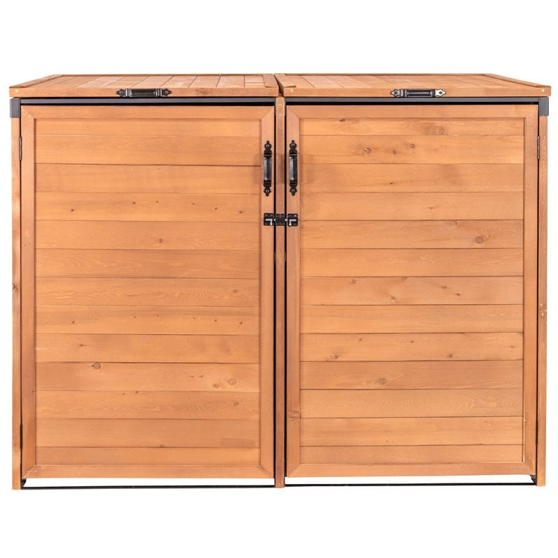 Leisure Season Large Horizontal Wood Trash and Recycling Storage Shed in Brown