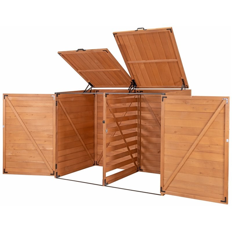 Leisure Season Large Horizontal Wood Trash and Recycling Storage Shed in Brown