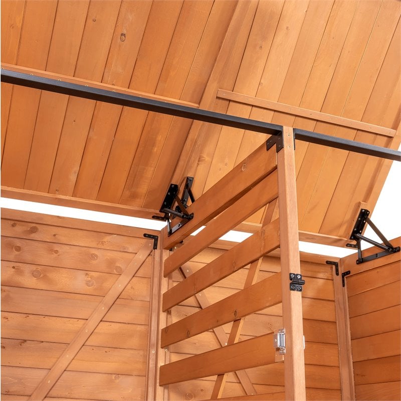 Leisure Season Large Horizontal Wood Trash and Recycling Storage Shed in Brown