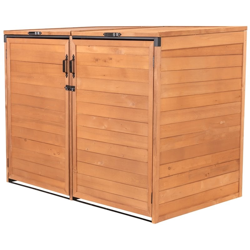 Leisure Season Large Horizontal Wood Trash and Recycling Storage Shed in Brown