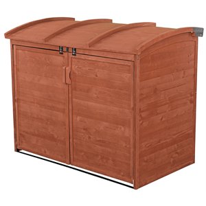 leisure season horizontal wood outdoor trash & recycling shed in medium brown