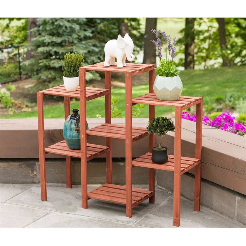 Leisure Season 7-Tier Moisture Resistant Wood Plant Stand in Medium Brown