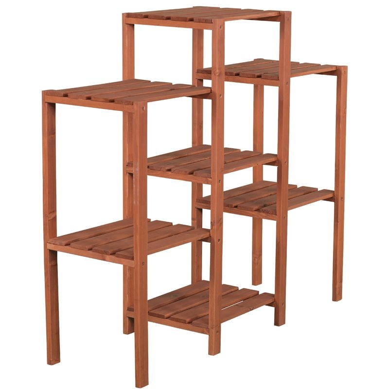 Leisure Season 7-Tier Moisture Resistant Wood Plant Stand in Medium Brown