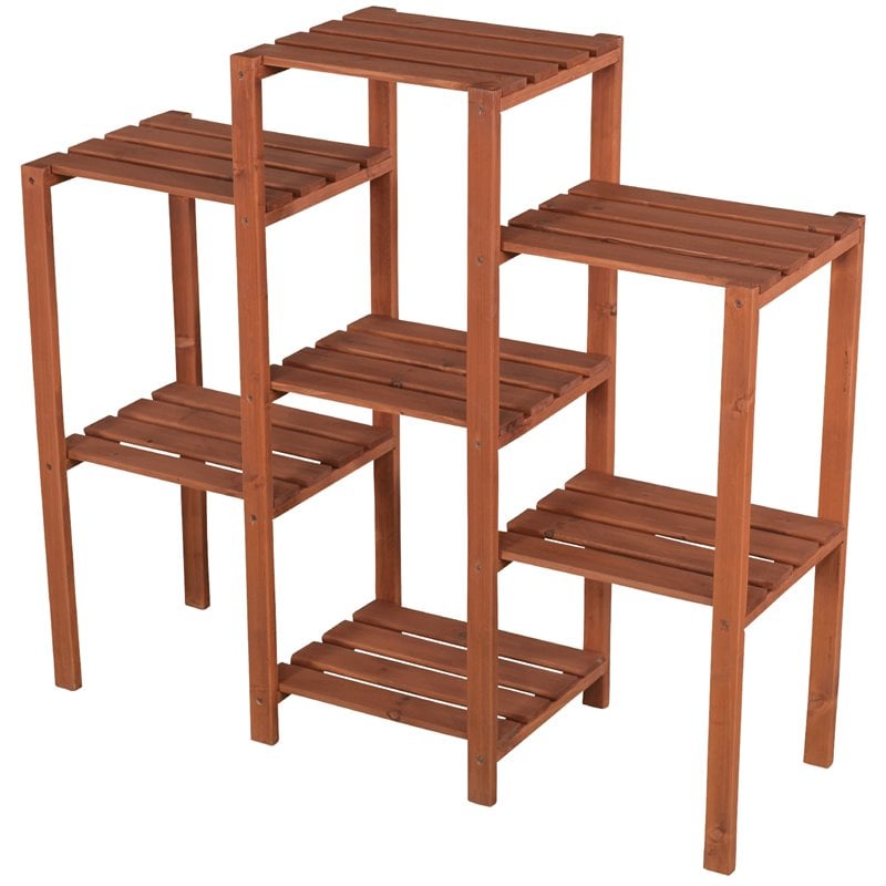Leisure Season 7-Tier Moisture Resistant Wood Plant Stand in Medium Brown