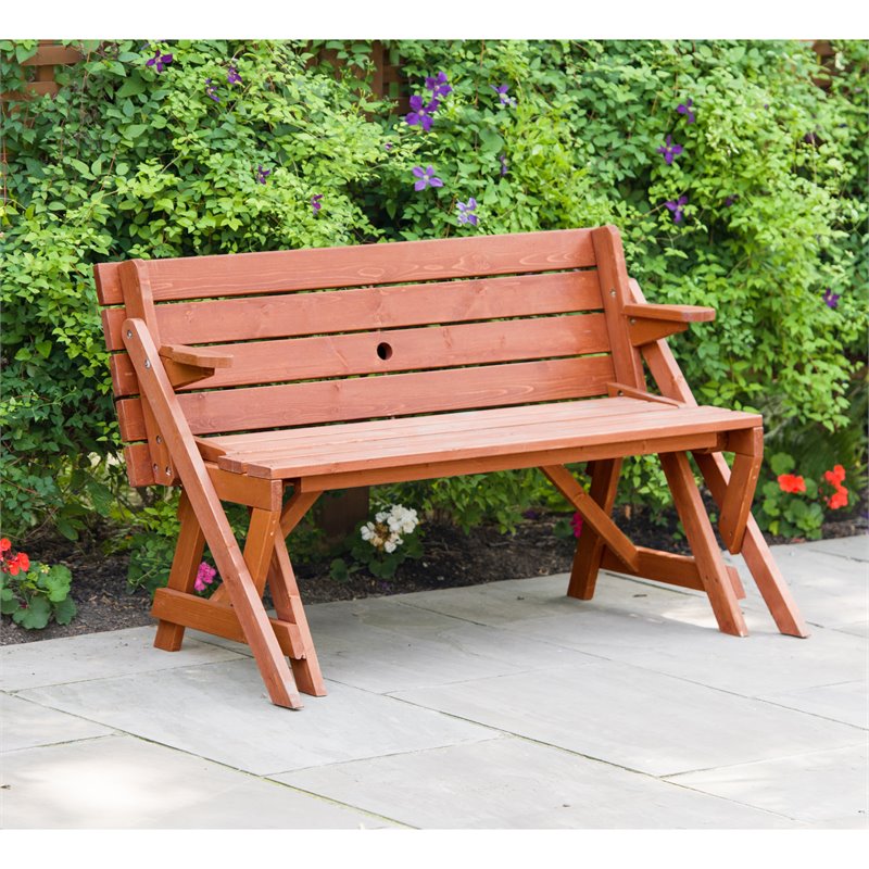 Leisure Season Wood Convertible Picnic, Picnic Table Bench Convertible