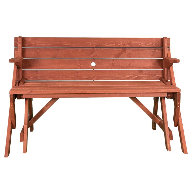 Leisure Season Wood Convertible Picnic Table & Garden Bench in Medium Brown
