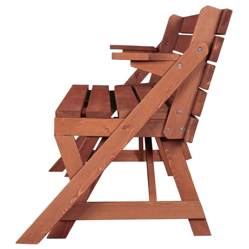 Leisure Season Wood Convertible Picnic Table & Garden Bench in Medium Brown