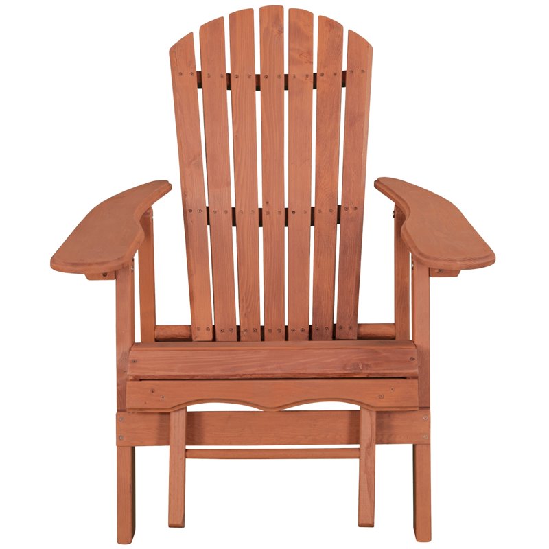 Leisure Season Wood Reclining Adirondack Chair With Pull-Out Ottoman in Brown
